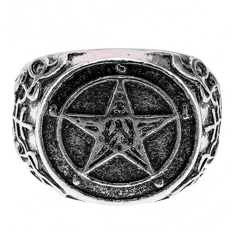 Retro Personality Pentagram Satanism Five-Pointed Star Rings Stainless Steel Gothic Punk Minimalist Signet Ring Men Jewelry Gift - webtekdev