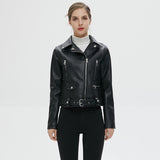 FTLZZ New Women Autumn Winter Black Faux Leather Jackets Zipper Basic Coat Turn-down Collar Motor Biker Jacket - webtekdev
