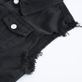 Sokotoo Men's black jean vest Slim fringe denim waistcoat Sleeveless tank top - webtekdev