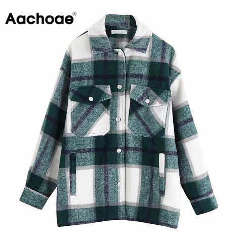 Aachoae Women Plaid Jackets Coat Elegant Ladies Turn Down Collar Wool Blend Coats Long Sleeve Spring  Jackets Female Outwear - webtekdev