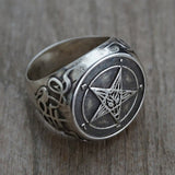 Vintage Signet Sigil Of Lucifer Ring for Men Boy Gothic Witch Church of Satan Cross Rings Satanic Lucifer Male Jewelry - webtekdev