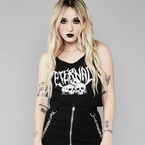 Raisevern 2019 Summer New Punk Style Navel Camis Gothic Vest ETERNAL Print Sexy Streetwear Women - webtekdev