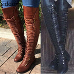 Fashion Women Over The Knee High Boots Lace Up Bandage Gladiator Shoes Thigh High Combat Low Heel Flat  Botas Mujer Invierno D08 - webtekdev