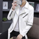 XIU LUO stitched leather jacket 2019 Mens Rivets Motorcycle Zipper Slim Fit Jackets Lapel Neck Studs PU Leather Biker Jacket - webtekdev