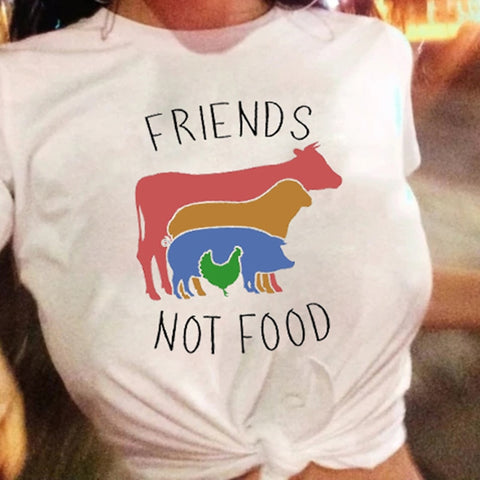 Friends Not Food T-shirt Vintage Tshirt Tee Gift for Vegan Shirt Vegetarian Natural Cute Tops Hippie 70s 80s 90s Tops - webtekdev