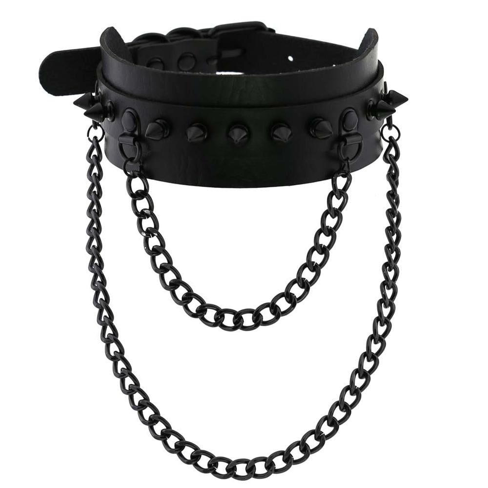 Choker Necklace Spike Collars Punk Chains Vegan Leather Emo Metal Spiked  Studded