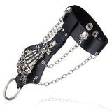 Unisex Cool Punk Rock Gothic Skeleton Skull Hand Glove Chain Link Wristband Bangle Leather Bracelet S244 - webtekdev