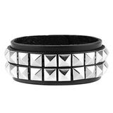 HZMAN Unisex Black Genuine Leather Silver Pyramid Studs Wristband 80s Gothic Punk Glam (2 Rows) … (Black) - webtekdev