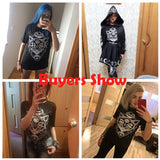 T Shirt Woman 2019 Gothic Star Punk Cat Print Tops Galaxy Short Sleeve Cat Print Black Loose Punk  Casual Femme Clothing - webtekdev