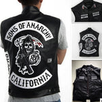 Sons Of Anarchy Embroidery Leather Rock Punk Vest Man Zipper Top Coat Cosplay Costume Motorcycle Sleeveless Jacket - webtekdev