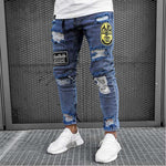 New Skinny Jeans men Streetwear Destroyed Ripped Jeans Homme Hip Hop Broken modis male Pencil Biker Embroidery Patch Pants - webtekdev