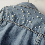 Plus Size Pearl Beading Short Denim Jackets 3Xl 5Xl Women White Wash Long Sleeve Vintage Casual Jean Jacket Denim Coat - webtekdev