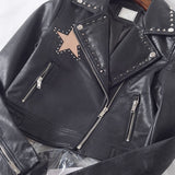 2020 New Fashion Spring Printed Letters Pu Leather Jacket Women Rivet Beading Locomotive Short Basic Streetwear Faux Jacket Coat - webtekdev