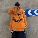 Halloween Punk Unisex Long Sweater 2020 Women Man Cartoon Pumpkin Smile Letter Cool Oversize Plus size Autumn Winten Knit Jumper - webtekdev