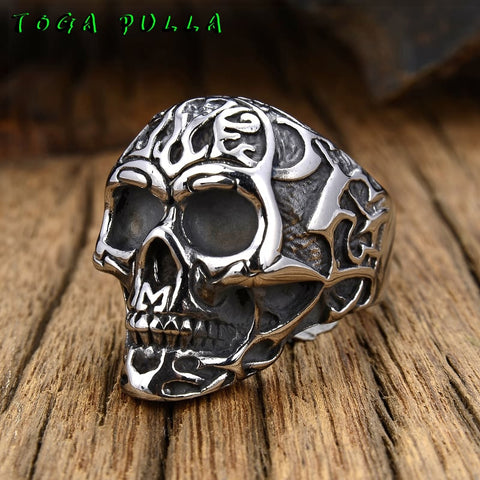 Vintage Stainless Steel Mens Skull Ring Men Skeleton Gothic Biker Rings For Men Silver Punk Rock Jewelry Size 8 9 10 11 12 13 - webtekdev