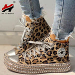 Woman Spring Leopard print Canvas Fashion Sneakers Rhinestone sequin flat Wild women's shoes  Youth casual shoes Plus Size - webtekdev