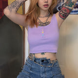 Raisevern Women Sleeveless Crop Top Basic Purple Knitted Tank Tops Cute Button Vest Tee Party Bodycon Stretch Tops Dropship - webtekdev