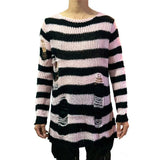 Punk Gothic Cool Male Striped Long Sweater Man Stretch Thin Pullover Broken Sweaters Hollow Out Slit Spring KnitTop Jumpers 2020 - webtekdev