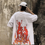 Punk Cool Demon Fire Print Lady T-shirts 2020 Summer Couple Man Hip-pop Rock Loose Basic T Shirt Harajuku Casual Black White Top - webtekdev