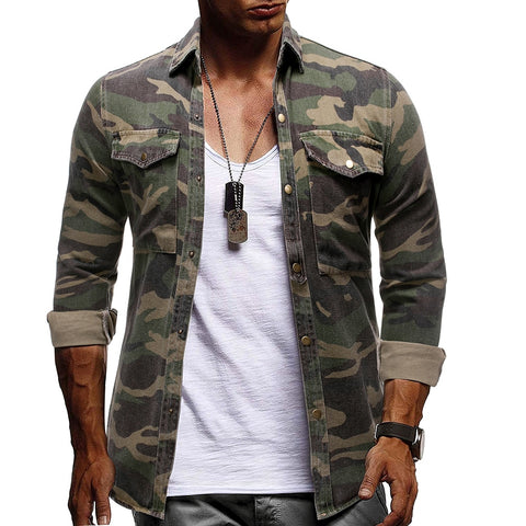 Denim Shirt Men 2019 Fashion Camouflage Jean Long Sleeve Casual Shirts High Grade Hip Hop Streetwear Sportswear Overalls Outwear - webtekdev