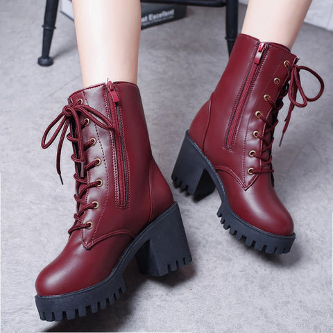Top Quality Split Leather Women Boots Dr Martin Boots Shoes High Top Motorcycle Autumn Winter Shoes Woman Snow Boots 2019 - webtekdev
