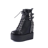 YMECHIC 2019 Winter Gothic Punk Rock Platform Ankle Military Combat Boots for Women Buckle Strap Rivet Cross Goth Womens Shoes - webtekdev