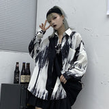 Tie Dye Women Cool Blouse Female Long Sleeeve Loose Lapel Ink Design Button Pocket Hip Pop Man Shirt 2020 Rock Top Punk Ullzang - webtekdev