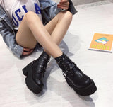 women low heel boots Winter Motorcycle Boots black studded boots Gothic Punk Low Heel ankle Boot Women snow winter Shoes YMA940 - webtekdev
