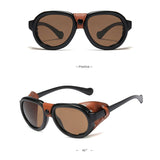 KEITHION Retro Steam punk Sunglasse Men Round Designer Steam Punk PU leather Shields Sunglasses Women Goggles UV400 Gafas de Sol - webtekdev