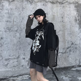 Black Cool Punk Loose Striped Sleeve Splice  Unisex Sweatshirt 2020 Women Man Gothic Letter Music Skull Print Warm Rock Long Top (black One Size) - webtekdev