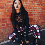JIEZUOFANG Summer Sexy Club Punk Gothic Black Harajuku Women TShirts Slim Plain Hollow Mesh Female Chic Goth Fashion tshirt Tees - webtekdev