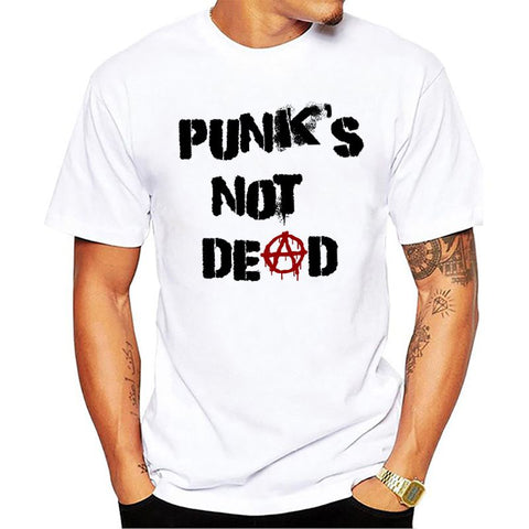 Punk Anarchy T Shirt Men Punks not Dead Print Short Sleeve White Tees Men Street Style Sketch Rock Tops - webtekdev