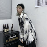 Tie Dye Women Cool Blouse Female Long Sleeeve Loose Lapel Ink Design Button Pocket Hip Pop Man Shirt 2020 Rock Top Punk Ullzang - webtekdev