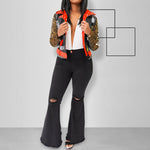 Women's Studded Leather Printing Casual Fashion Coat Rivet Cool and Show Charm Slim Short Jacket - webtekdev