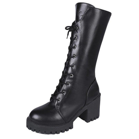 2019 autumn winter new snow boots female  retro British wind dark black fan car rider boots thick with thick bottom tube MUJER - webtekdev