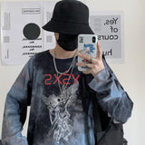 Cool Tie dye Gray Woman Man T-shirt 2020 Spring Cartoon Letter Print Long Sleeve Hip Hop O Neck Rock Fashion T-shirts Ullzang - webtekdev