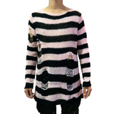 Punk Gothic Cool Male Striped Long Sweater Man Stretch Thin Pullover Broken Sweaters Hollow Out Slit Spring KnitTop Jumpers 2020 - webtekdev