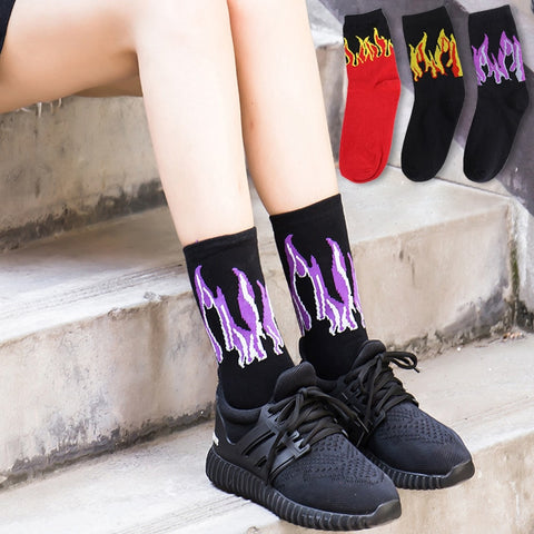 Hip Hop Hit Men Fashion  Color On Fire Crew Socks Red Flame Blaze Power Torch Hot Warmth Street Skateboard Socks wowen socks - webtekdev