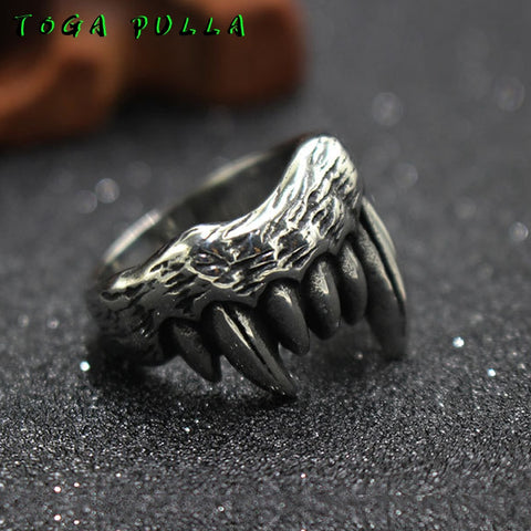 Domineering Silver Stainless Steel Men Animal Teeth Biker Ring Personalized Devil Teeth Punk Gothic Rings For Male Jewelry Gift - webtekdev