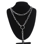 Double layer Lock Chain necklace punk 90s link chain silver color padlock pendant necklace women fashion gothic  jewelry - webtekdev