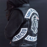 Sons Of Anarchy Embroidery Leather Rock Punk Vest Man Zipper Top Coat Cosplay Costume Motorcycle Sleeveless Jacket - webtekdev