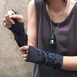 Punk Black Broken Slit Gothic Unisex Glove Fingerless Cuff Ninja Sport Hole Mitten 2020 Cool Women Men Hollow Out Rock Gloves (Black) - webtekdev