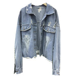 Frayed Denim Short Jacket Women's 2020 Spring New Hand Studded Diamond Loose Casual Style Jean Jacket Top Elastic Waist Coat - webtekdev