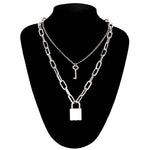 Double layer Lock Chain necklace punk 90s link chain silver color padlock pendant necklace women fashion gothic  jewelry - webtekdev